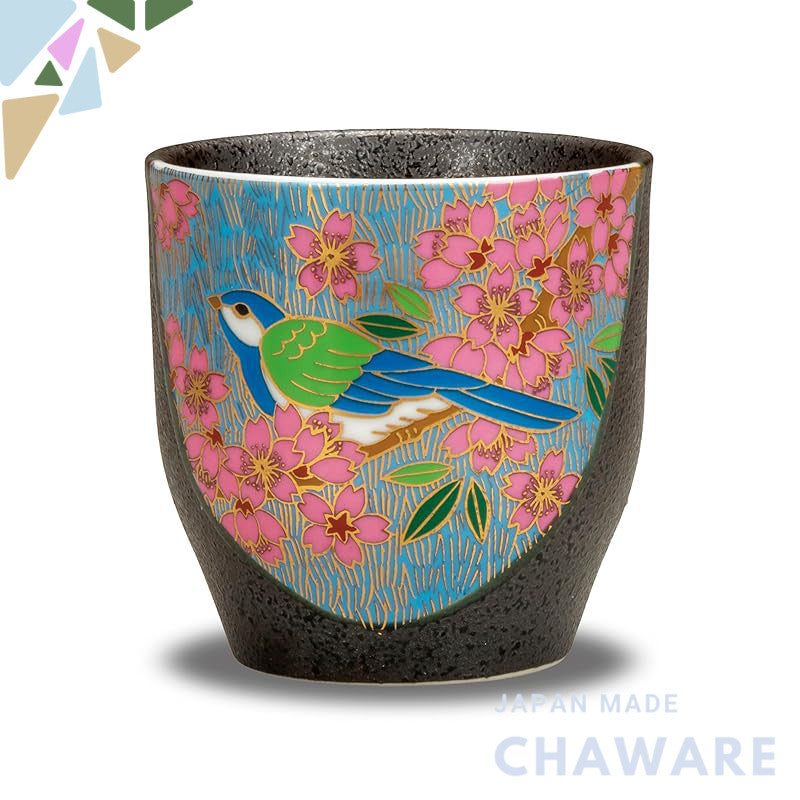Waza no Kura stylish teacup, Kuta-yaki, gold cherry blossom and bird design, teacup bowl, ceramic, brand, Japanese table