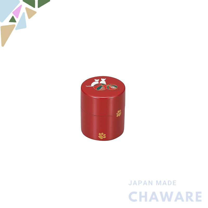 Nakatani Brothers Trading Company "Yamanaka Lacquerware" Sturdy Mini Tea Container (with Red Inner Lid) Temari Cat 36-41