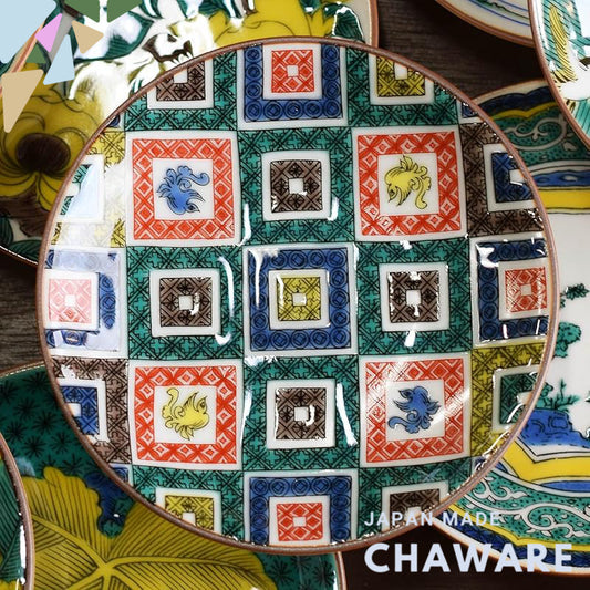 Stylish Plates Kutani Ware Masterpiece Small Plates Old Kutani Colorful Stone-Paved Pattern Ceramic Small Dish Serving P