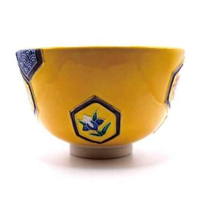 Tea ceremony utensils: Matcha bowl, yellow Ko-ji style, turtle shell pattern, made by Nakamura Suiran.