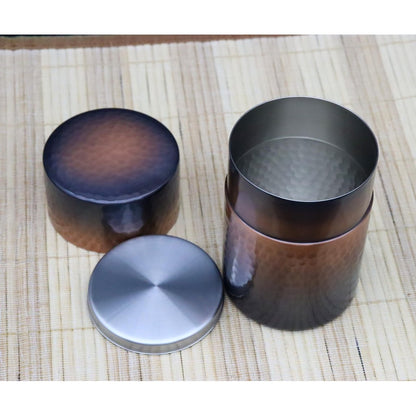 Shinkodo Made in Japan Pure Copper Tea Canister (Medium) Red Copper Finish Hammered Design Gift Wrapping Available