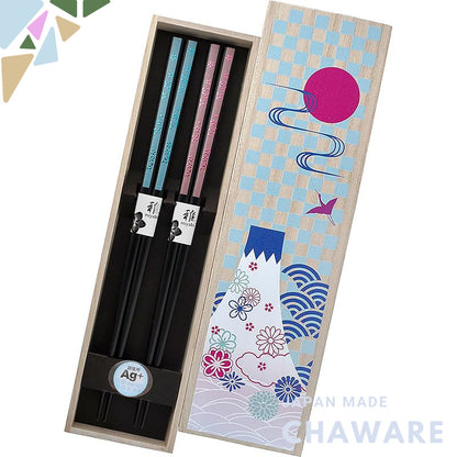 Sun Life Chopsticks Couple's Set, Dishwasher Safe, 2 Pairs, 23cm, Mirror Cherry Blossom, Colorful Mt. Fuji, Antibacteria