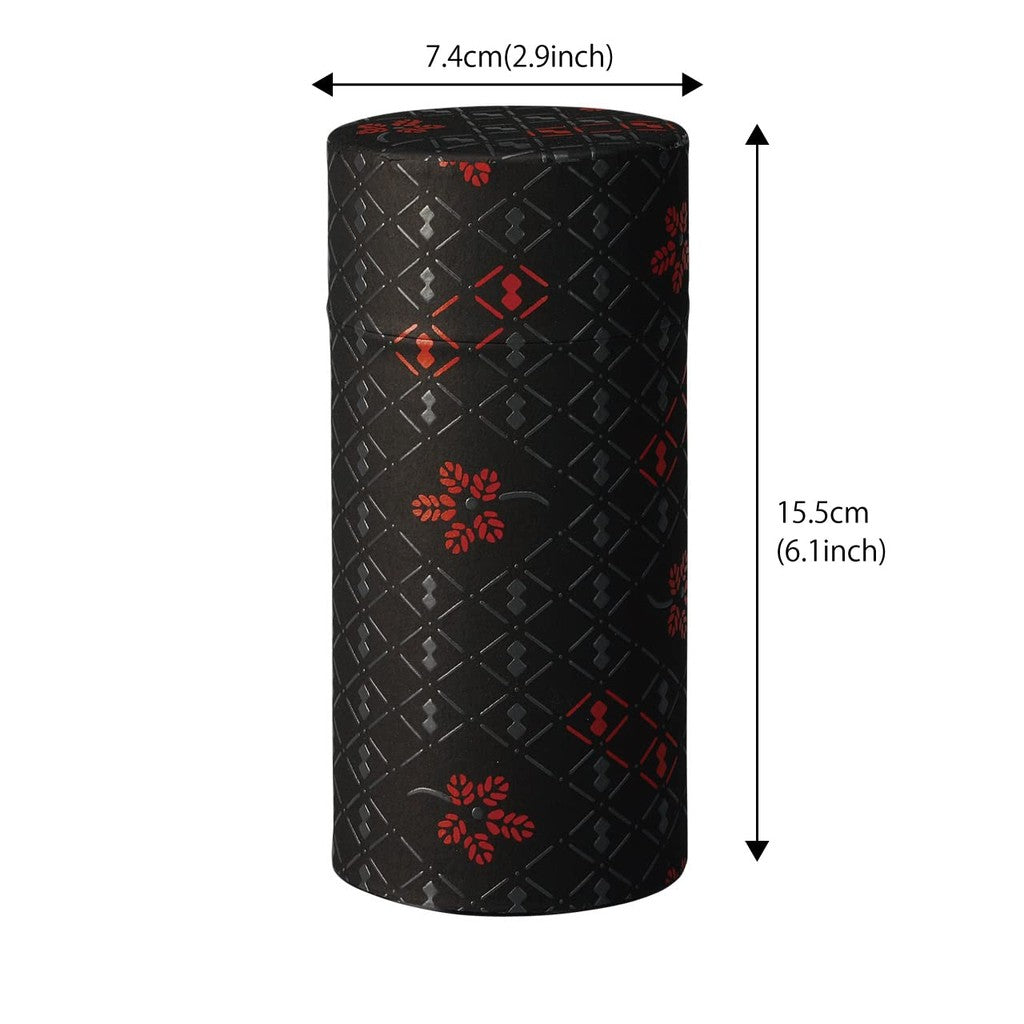 Noguchi Kumataro Tea Garden Tea Canister, Large Capacity 200g, with Inner Lid, Japanese Paper Cover, Inden Gourd Pattern, Black, Made in Japan, Stylish