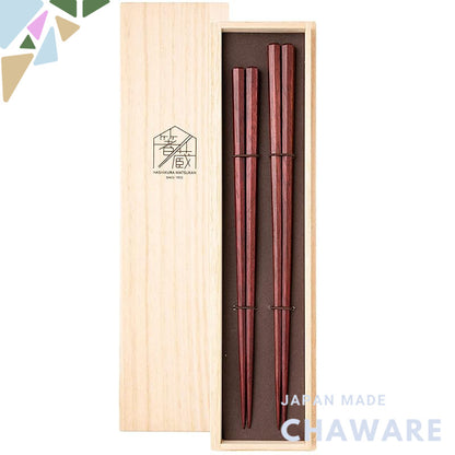 Hashikura Matsukan Chopsticks Couple Set - High-Quality Natural Wood Pair - 23.5cm and 22cm - Seven-angled - Wiping Lacq