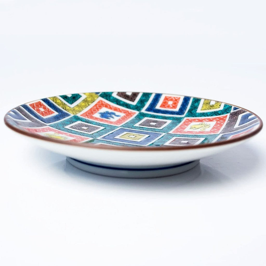 Stylish Plates Kutani Ware Masterpiece Small Plates Old Kutani Colorful Stone-Paved Pattern Ceramic Small Dish Serving Plate Brand Japanese Tableware