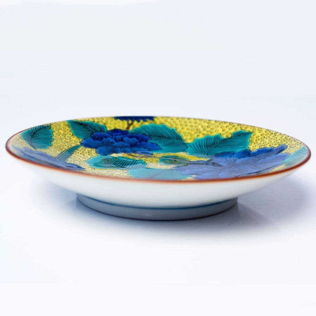 Plate Stylish Kutani Ware Masterpiece Small Plate Kog Kutani Aote Dōha with Peony Small Dish Serving Plate Brand Japanese Tableware"