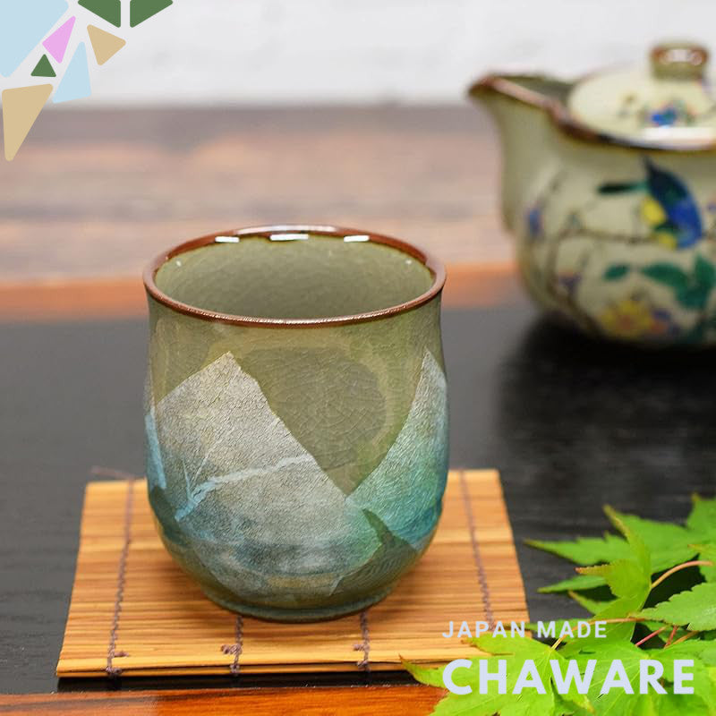 Waza no Kura Kutani ware tea cup, silver glaze, light blue ceramic, brand, Japanese tableware, yunomi tea bowl, gift for