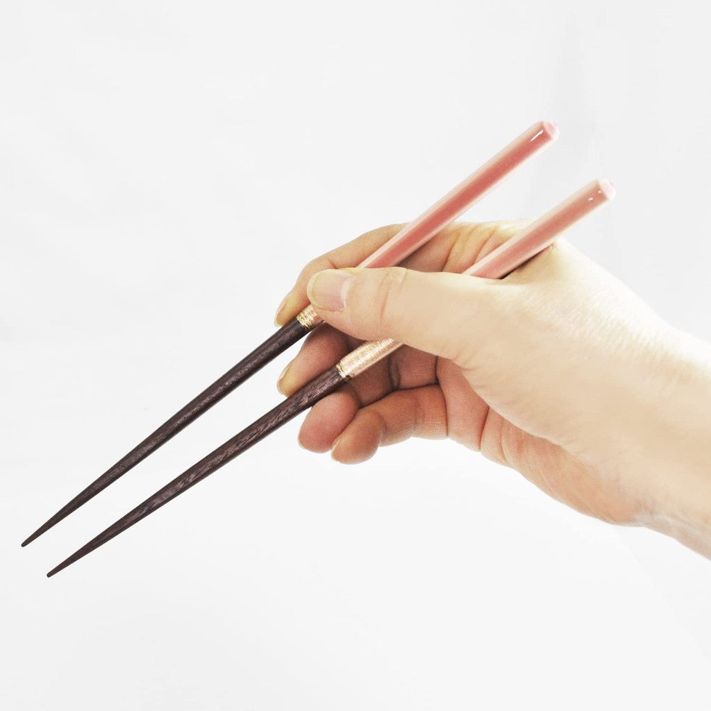 Set of Two Japanese Couple's Chopsticks with Lacquer Finish, Includes Paulownia Box and Chopstick Rests - Cherry Blossom / Hono / Hanabana Design, Made in Japan
