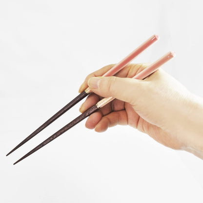 Set of Two Japanese Couple's Chopsticks with Lacquer Finish, Includes Paulownia Box and Chopstick Rests - Cherry Blossom / Hono / Hanabana Design, Made in Japan