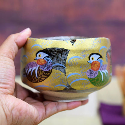 Matcha Bowl, Ceramic, Tea Utensil, Kutani Ware, Matcha Tea Bowl, Gold Leaf, Mandarin Duck, Brand, Matcha, Rice Bowl, Japanese Tableware, Made in Japan.