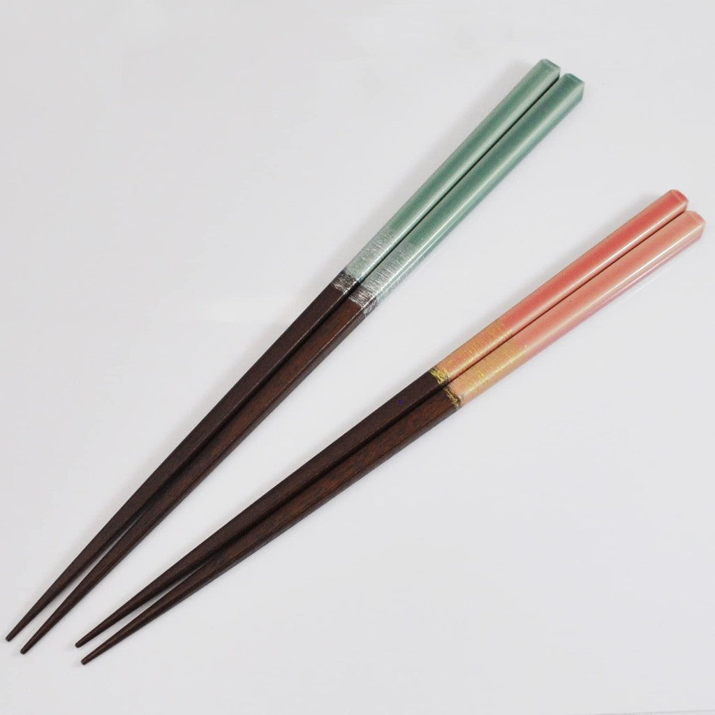 Set of Two Japanese Couple's Chopsticks with Lacquer Finish, Includes Paulownia Box and Chopstick Rests - Cherry Blossom / Hono / Hanabana Design, Made in Japan
