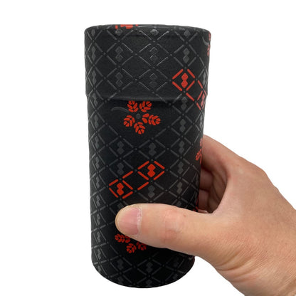 Noguchi Kumataro Tea Garden Tea Canister, Large Capacity 200g, with Inner Lid, Japanese Paper Cover, Inden Gourd Pattern, Black, Made in Japan, Stylish
