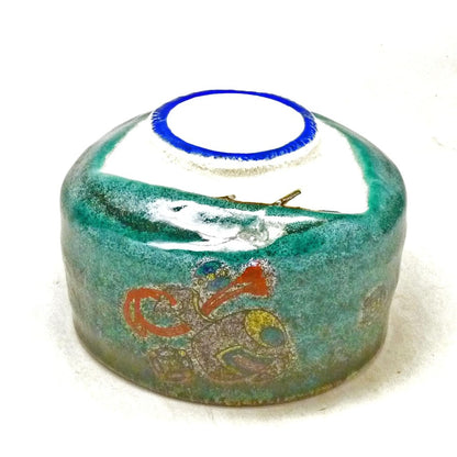 Kutani Matcha Bowl, Hozan, Green Glaze