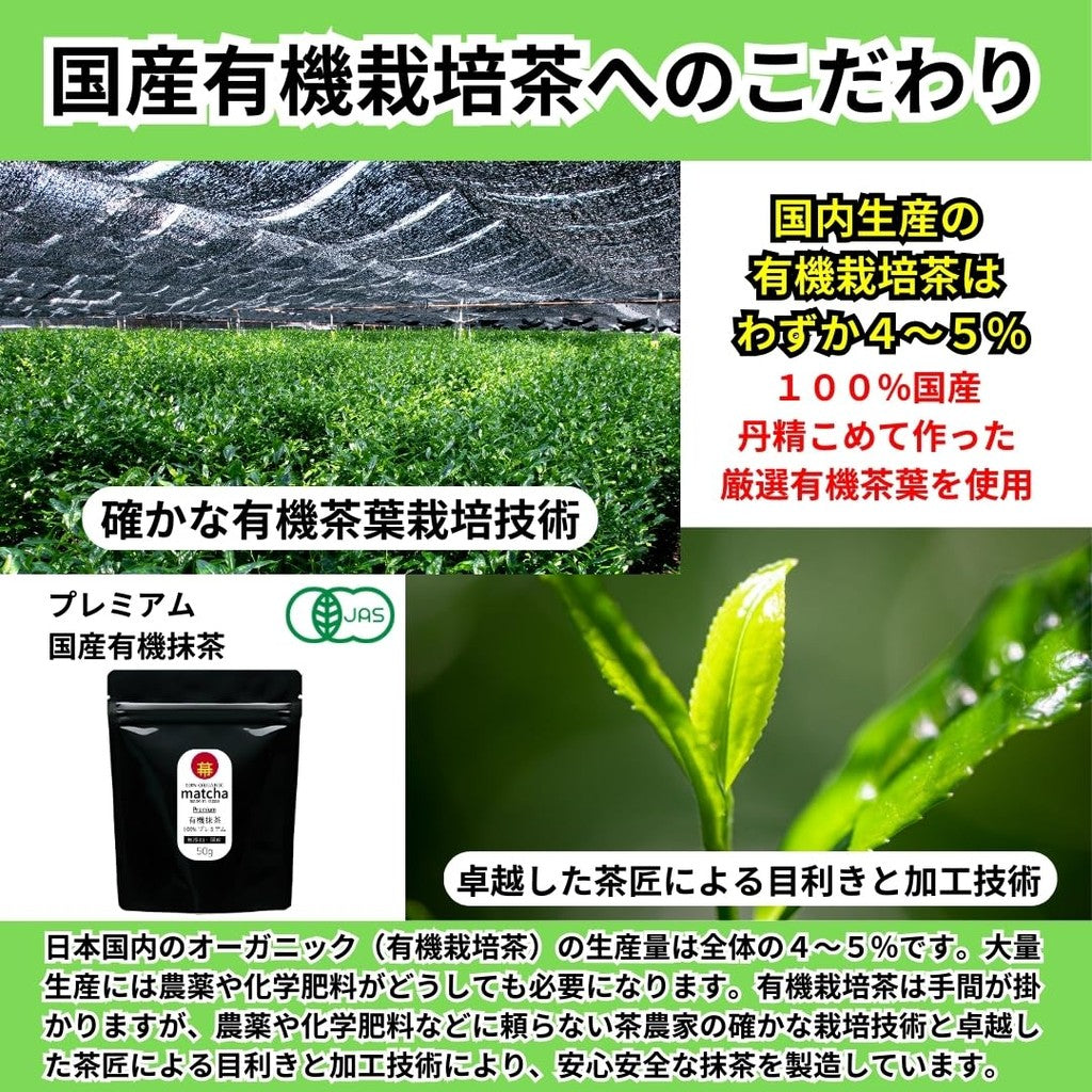 Matcha Premium - Premium Domestic Organic Matcha 50g, 100% Domestic, Organic JAS Certified Tea Leaves, Additive-Free, Fragrance-Free, Colorant-Free, Sugar-Free, Organic Powder (MAKU-UCHI) 50g