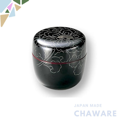 Nomura Lacquer Shop, Echizen Lacquer, Platinum Peony Carved Chawan, Dark Brown, 11-17409