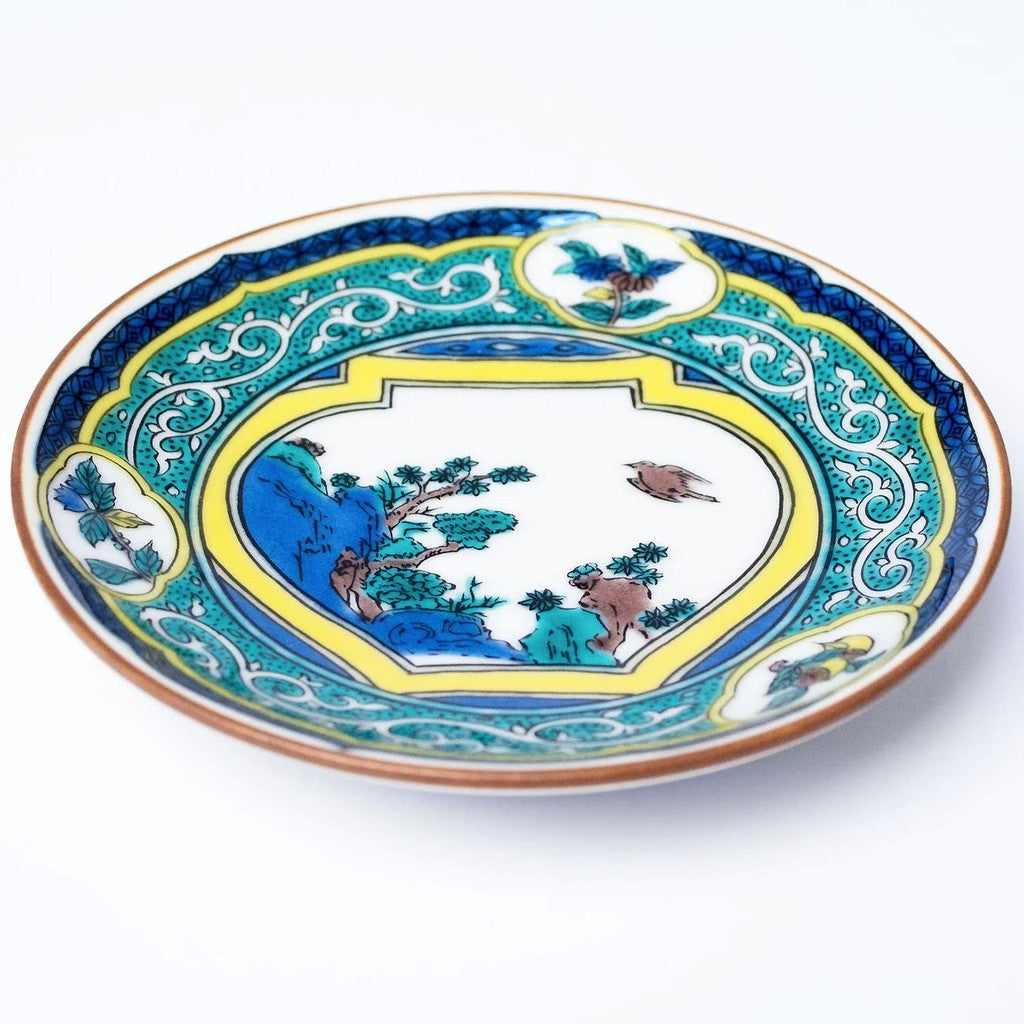 Plate Stylish Kutani Ware Masterpiece Small Plate Old Kutani Color-Decorated Vase with Birds and Flowers Design Side Dish Brand Japanese Tableware