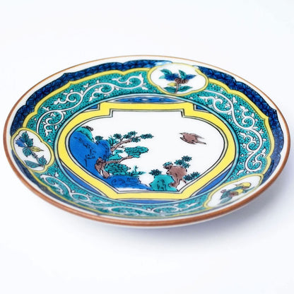 Plate Stylish Kutani Ware Masterpiece Small Plate Old Kutani Color-Decorated Vase with Birds and Flowers Design Side Dish Brand Japanese Tableware