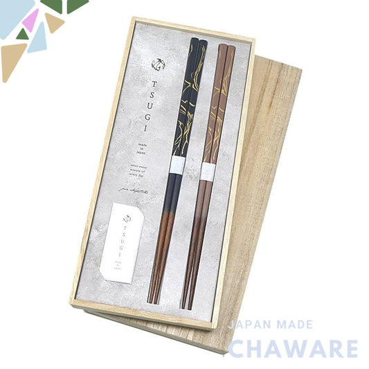 Couple's Chopsticks Pair Wedding Gift Anniversary Wakasa Lacquer Made in Japan Dishwasher Safe TSUGI Gray/Navy 23cm Gift