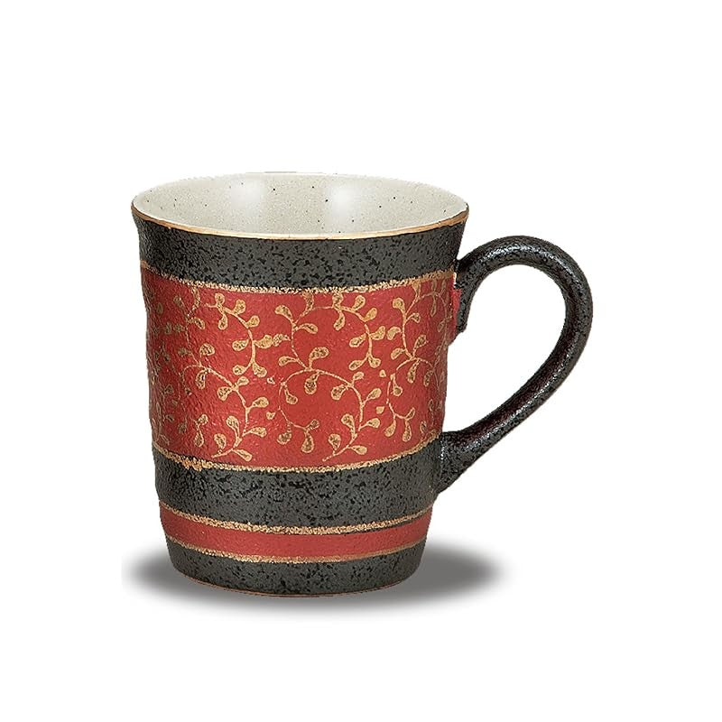 Elegant Kutani-Style Mug - Premium Red Ceramic Mug with Gold Ivy Pattern, High-Quality Japanese Tableware, Perfect for S