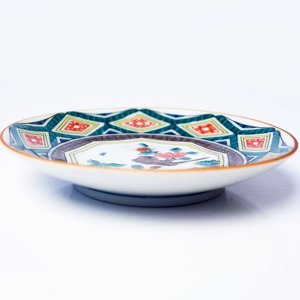 Plate Stylish Kutani Ware Masterpiece Small Plate Ancient Kutani Colorful Kiku-Flower and Bird Design Small Dish Side Plate Brand Japanese Tableware