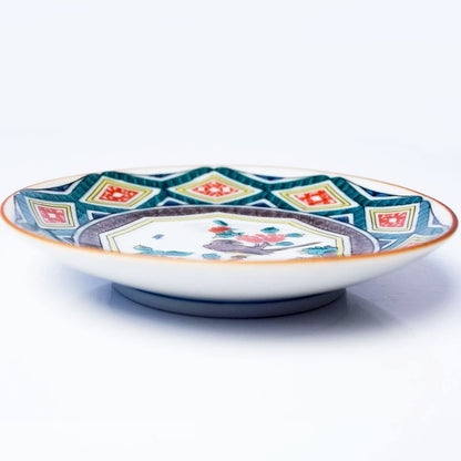 Plate Stylish Kutani Ware Masterpiece Small Plate Ancient Kutani Colorful Kiku-Flower and Bird Design Small Dish Side Plate Brand Japanese Tableware