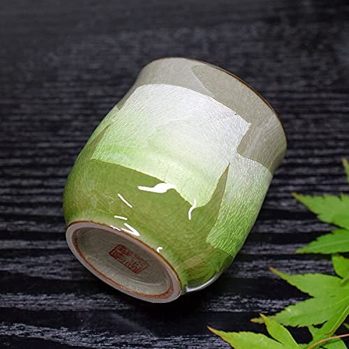 Kutani Ware Tea Cup with Silver Decoration, Green Ceramic, Japanese Tableware, Yunomi Tea Bowl