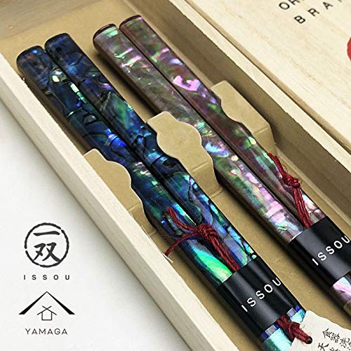 Yamaya Lacquered Ware Store Pair Gift Chopsticks Set, Elegant Shell, Inlay Pair