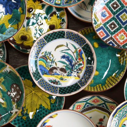 Plate Stylish Kutani Ware Masterpiece Small Plate Ancient Kutani Colorful Painting of Quail and Grass Flowers Side Plate Brand Japanese Tableware