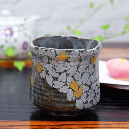 Large Yunomi Kutani Ware Sakura Fubuki Tea Cup Teacup Pottery Brand Japanese Tableware Made in Japan