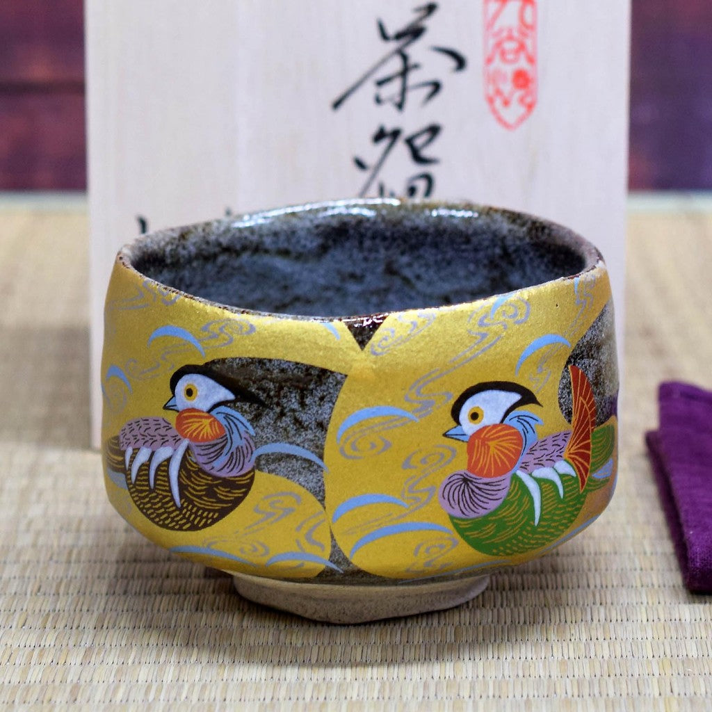 Matcha Bowl, Ceramic, Tea Utensil, Kutani Ware, Matcha Tea Bowl, Gold Leaf, Mandarin Duck, Brand, Matcha, Rice Bowl, Japanese Tableware, Made in Japan.