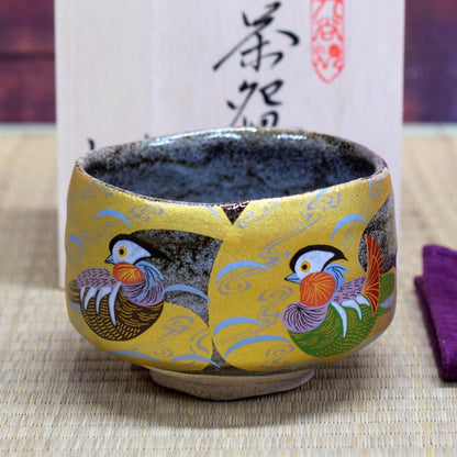 Matcha Bowl, Ceramic, Tea Utensil, Kutani Ware, Matcha Tea Bowl, Gold Leaf, Mandarin Duck, Brand, Matcha, Rice Bowl, Japanese Tableware, Made in Japan.
