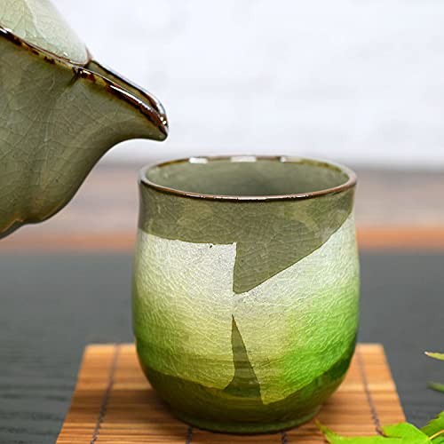 Kutani Ware Tea Cup with Silver Decoration, Green Ceramic, Japanese Tableware, Yunomi Tea Bowl