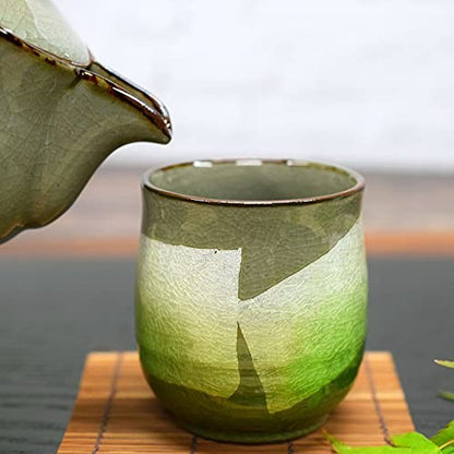 Kutani Ware Tea Cup with Silver Decoration, Green Ceramic, Japanese Tableware, Yunomi Tea Bowl