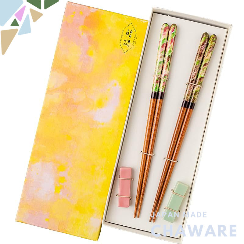 Hashikura Matsukan Dishwasher-Safe Couple's Chopsticks Natural Wood Pair Set 22.5cm with Chopstick Rest Crystal Sunlight