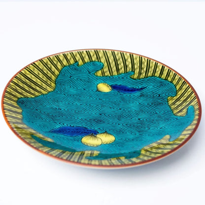 "Stylish Kutani Ware Masterpiece Small Plate Antique Kutani Blue Hand Awanami Pattern Ceramic Small Dish Serving Plate Brand Japanese Tableware"
