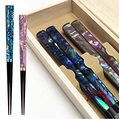 Yamaya Lacquered Ware Store Pair Gift Chopsticks Set, Elegant Shell, Inlay Pair