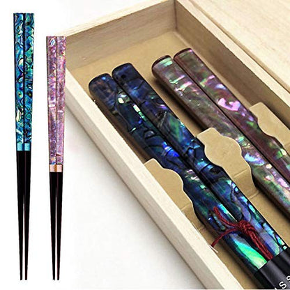 Yamaya Lacquered Ware Store Pair Gift Chopsticks Set, Elegant Shell, Inlay Pair