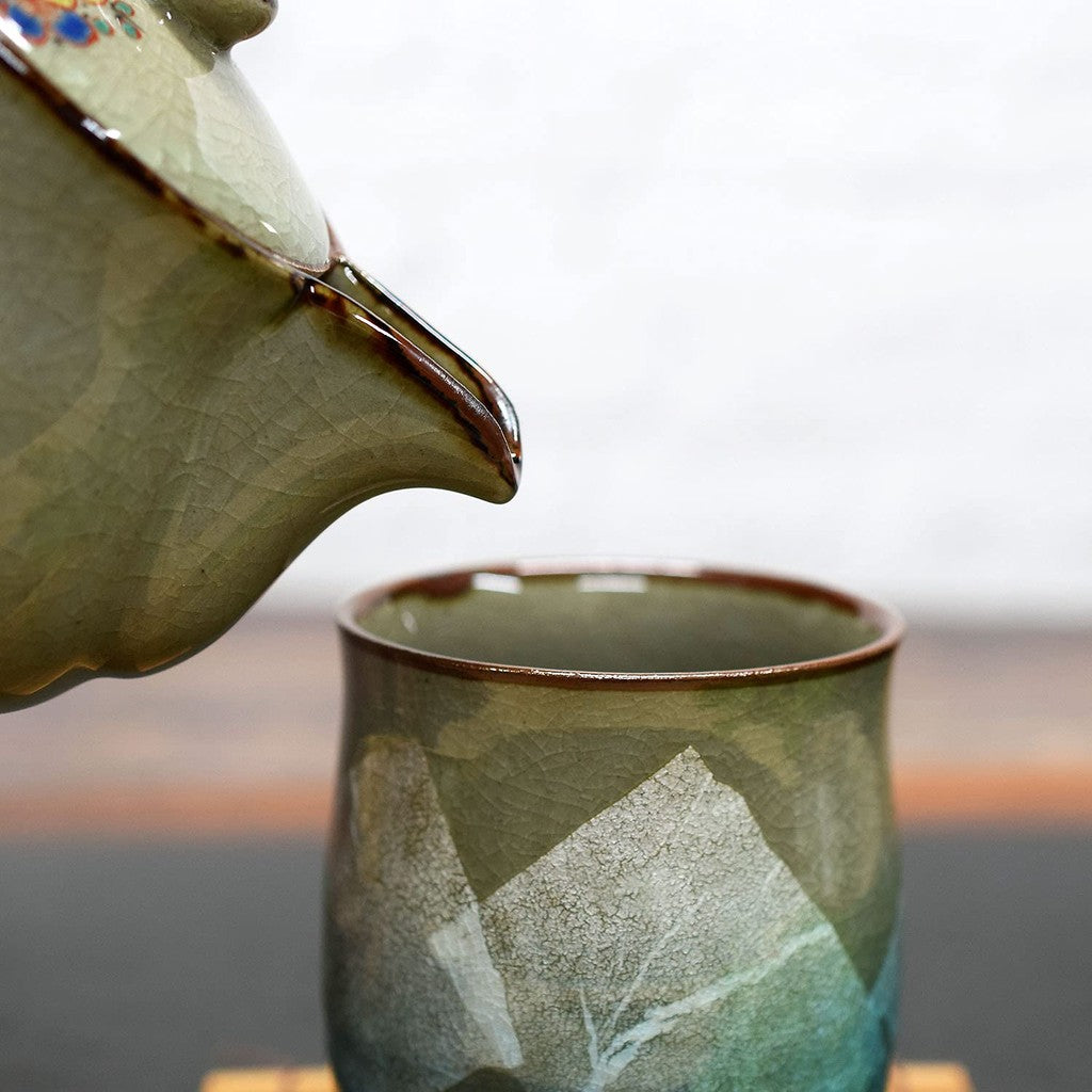 Waza no Kura Kutani ware tea cup, silver glaze, light blue ceramic, brand, Japanese tableware, yunomi tea bowl, gift for the celebration of longevity (77th birthday).