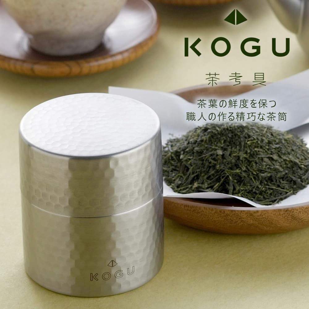 KOGU Tea Storage Set: Stainless Steel Tea Canister with Inner Lid & Compact Tea Spoon - Made in Japan