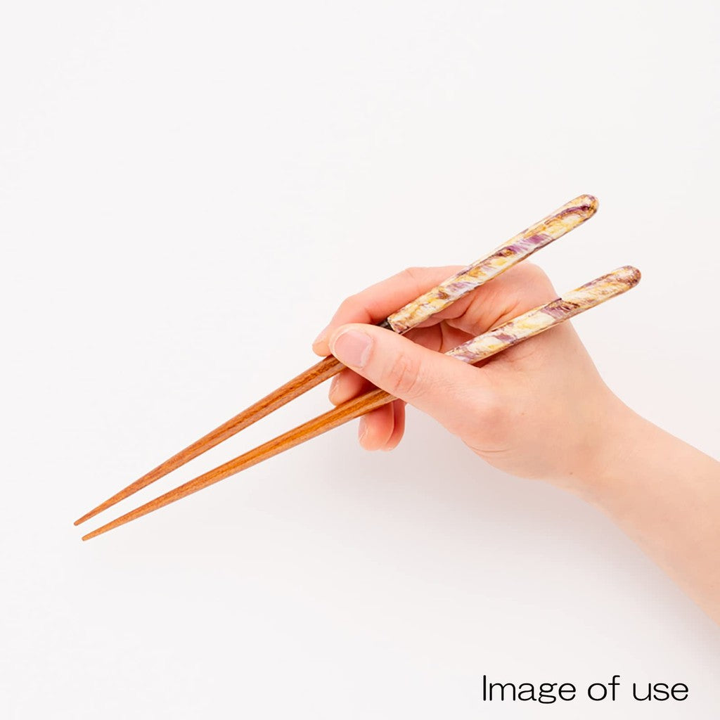 Hashikura Matsukan Dishwasher-Safe Natural Wood Couple's Chopsticks Set, 22.5cm, with Chopstick Rests, Crystal Sunny Rays Autumn/Winter Purple Orange, Made in Japan, G-82012