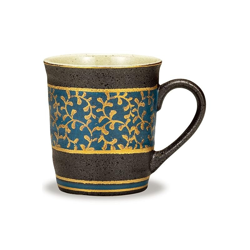 Stylish Kutani-yaki Blue Mug with Gold Pattern by Waza no Kura - Premium Japanese Tableware, Perfect Birthday Gift, High