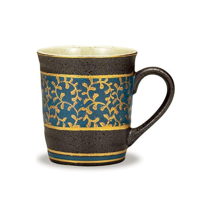 Stylish Kutani-yaki Blue Mug with Gold Pattern by Waza no Kura - Premium Japanese Tableware, Perfect Birthday Gift, High