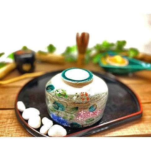 Kutani [Matcha Bowl] in Hydrangea Pink & Blue with Undercoating, Ceramic