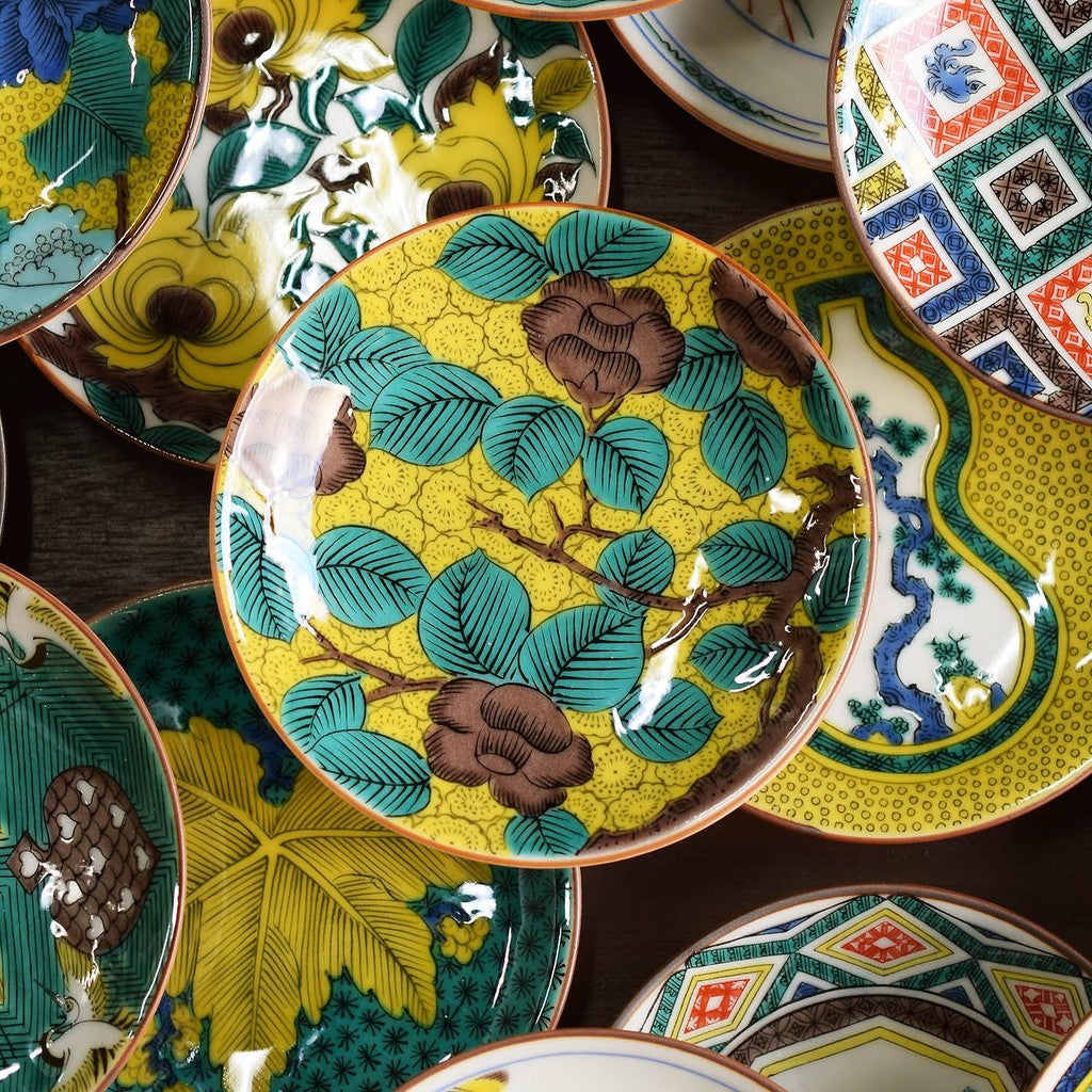 Stylish Kutani Ware Masterpiece Small Plate, Furukutani Blue-Handed Camellia Design, Ceramic Side Plate, Japanese Tableware Brand"