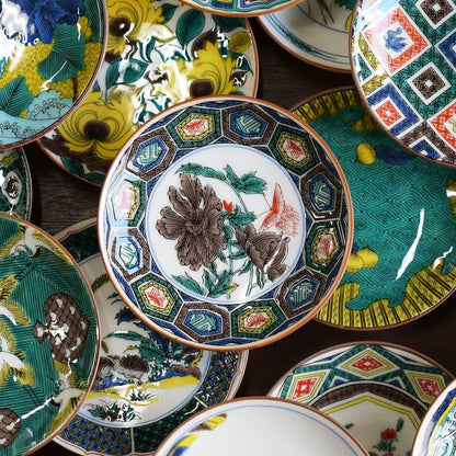 Plate Stylish Kutani Ware Masterpiece Bean Plate Antique Kutani Color Painting Kikkō Peony Butterfly Pattern Small Plate Serving Plate Brand Japanese Tableware