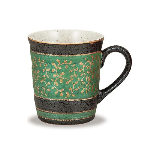 Elegant Kutani Ceramic Mug - Green Kintōkusa Design, Premium Quality, Japanese Brand, Stylish Tableware for Home and Gif