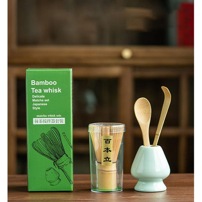 DFsucces Tea Ceremony Tools 3-Piece Set: 100-Bamboo Whisk Holder, Chasen (Tea Whisk), Chashaku (Tea Scoop), Bamboo Matcha Whisk - Traditional Tea Ceremony Craft