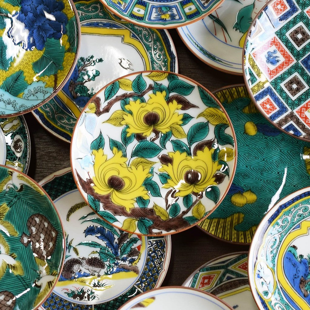 Plate Stylish Kutani Ware Masterpiece Bean Plate Old Kutani Color Painting Peony Design Ceramic Small Plate Serving Plate Brand Japanese Tableware