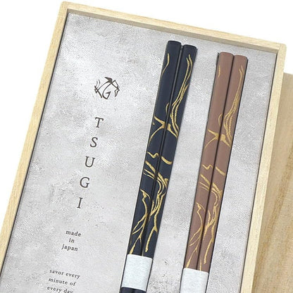 Couple's Chopsticks Pair Wedding Gift Anniversary Wakasa Lacquer Made in Japan Dishwasher Safe TSUGI Gray/Navy 23cm Gift Chopsticks (Kiri Box) An Elegant Item Present Gift