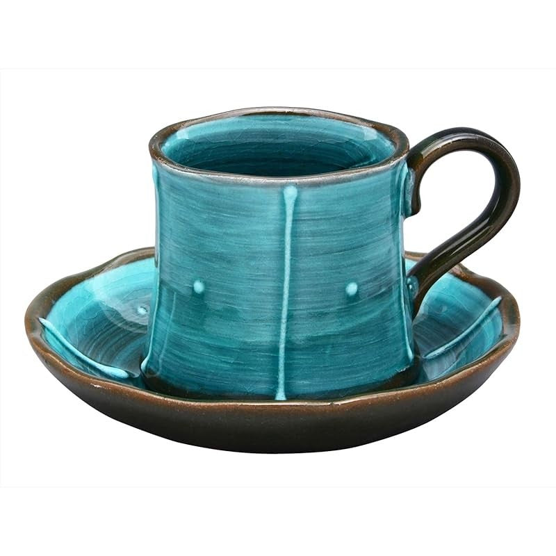 【made in japan】
Mino Ware Japanese Coffee Cup and Saucer Set, Ichin Design, Green Glaze, 100% Made in Japan, Item No. 50